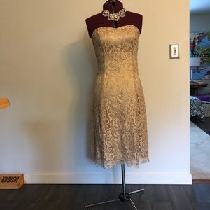 Ann Taylor gold lace dress with sweetheart neck